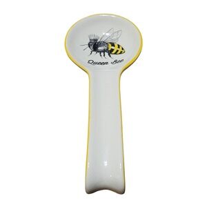 Home Essentials Queen Bee Ceramic Spoon Rest Yellow White Crowned Bumblebee
